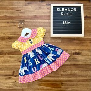Eleanor Rose E Is For Elephant Rose Dress 18M Yellow Pink Blue Polka Dot